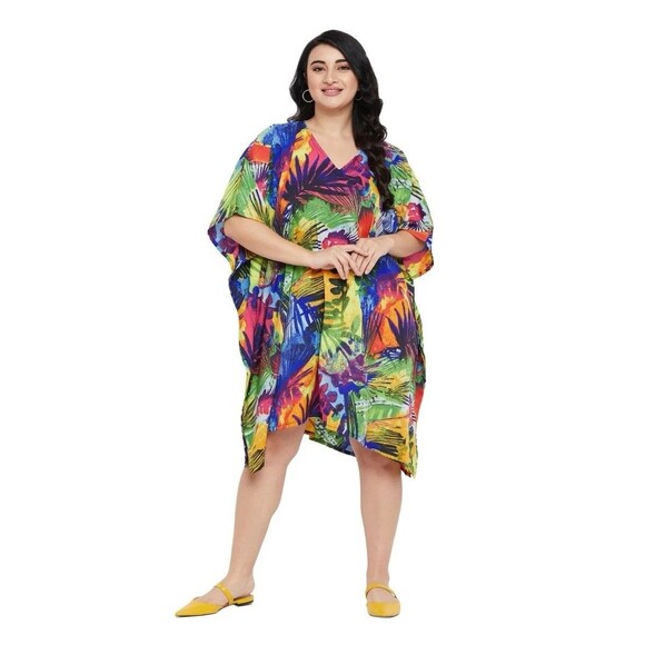 Gypsie Blue Women’s Leaf Printed Tunic Dress (One Size) - Picture 1 of 5